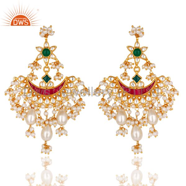 Beautiful Multi Color Pearl Beads Chandelier Earring Made In 925 Sterling Silver