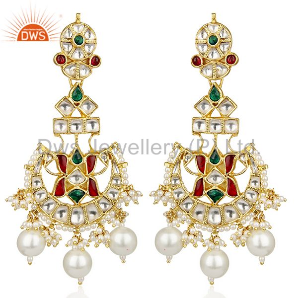 Southern Pearls Traditional Kundan Polki Gold Plated Silver Bridal Earring