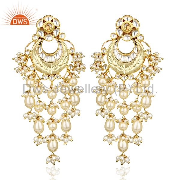 Artistry Precision Handcrafted Gold Plated Pearl Dangle Silver Bridal Earring