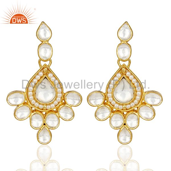 Polki Embelished Traditional Gold Plated Silver Bridesmaid Earring