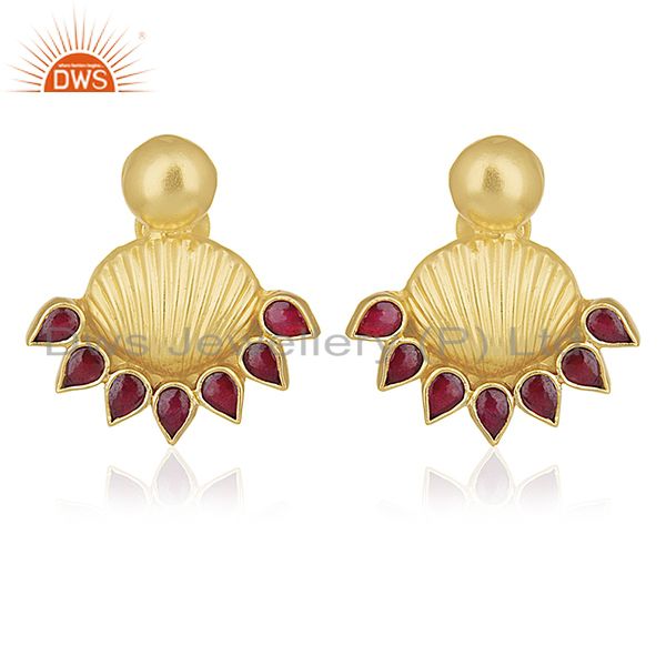 Red Stone Gold Plated Traditional Gold Plated Post Stud Wholesale Earring