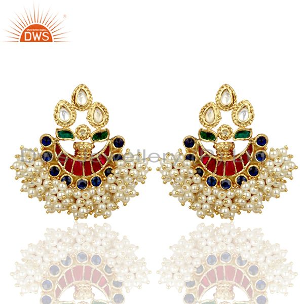 Exclusively Chandbali Traditional Red Green Silver Handcrafted Earring
