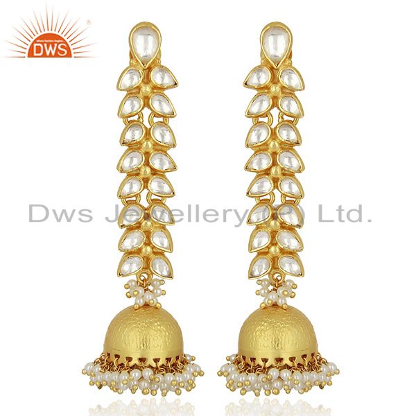 Traditional Kundan 925 Sterling Silver Gold Plated Jhumka Earring Jewelry