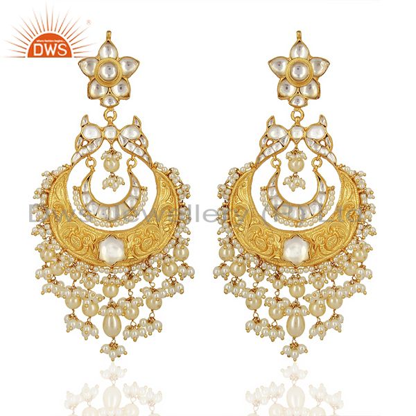 Beautiful Chandbali With Meena Work Sterling Silver Gold Plated Kundan Jewelry