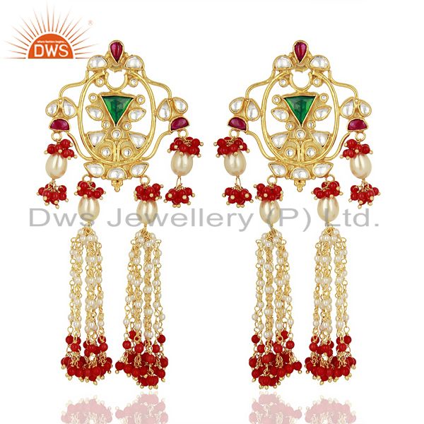 Indian Designer 92.5 Sterling Silver Gold Plated Chandelier Earring Jewelry