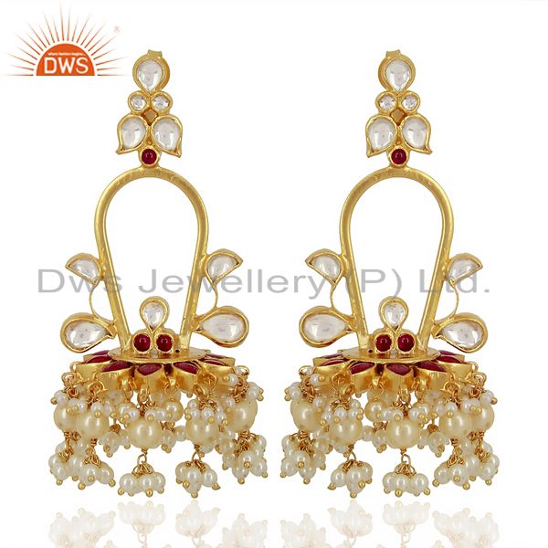 Royal kundan Long Jhumki  Sterling Silver Gold Plated Indian Traditional Jewelry