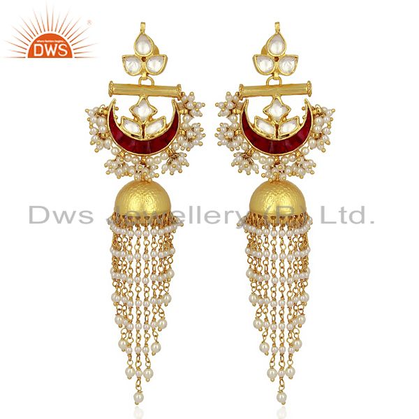 Kundan Polki With Pearl Jhumkas  Sterling Silver Gold Plated Traditional Jewelry