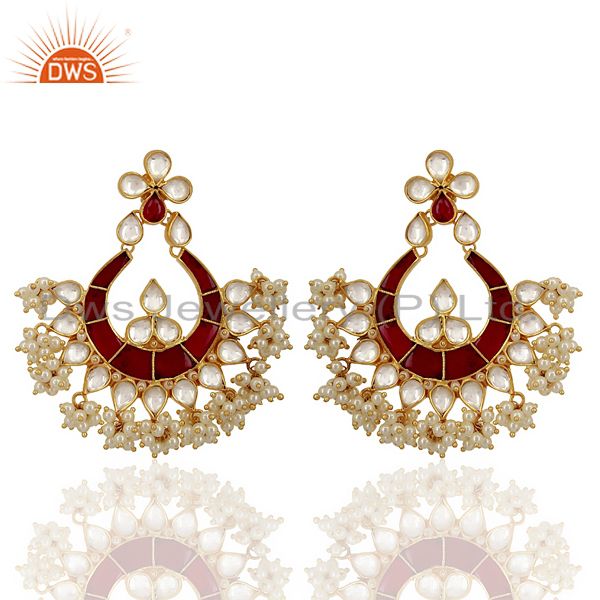 Kundand Polki With Pearl Drop Sterling Silver Gold Plated Indian Wedding Jewelry