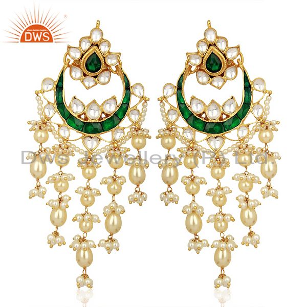Indian Wedding Collection 925 Sterling Silver Gold Plated Chand Bali Earrings