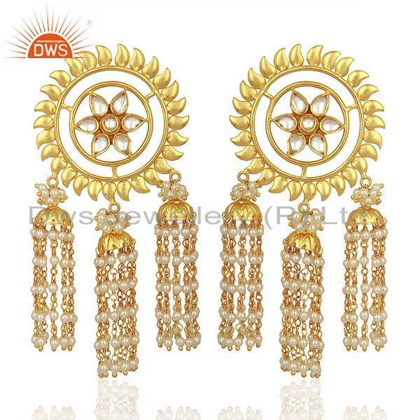 Kundan Polki With Multiple Jhumkas Sterling Silver Gold Plated Earring Jewelry