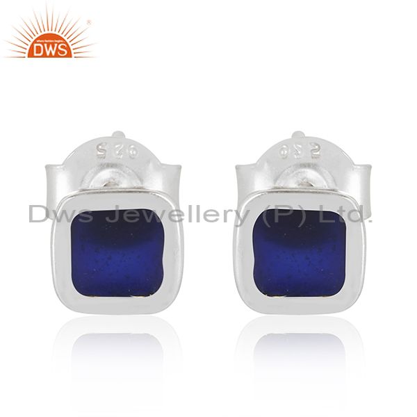 Fine Silver Blue Enamel Designer Stud Earrings Jewelry For Girls