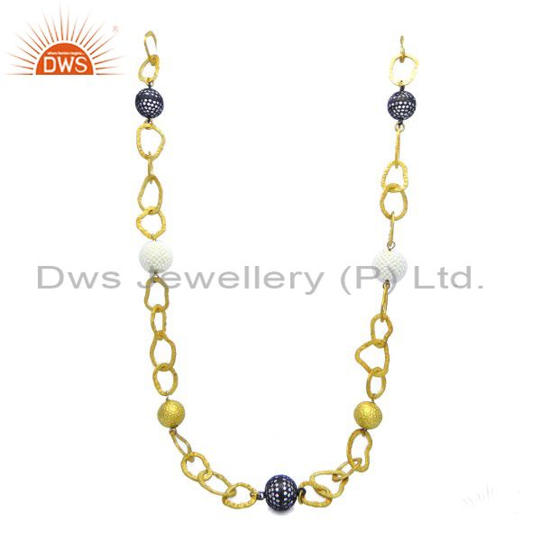 18k gold on sterling silver cubic zirconia and pearl beaded link chain necklace