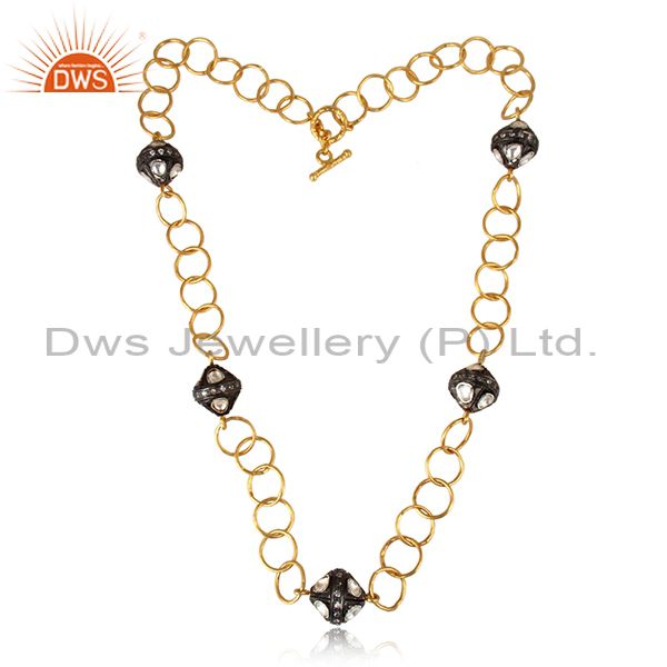 Handmade sterling silver cubic zirconia 24k gold plated link chain necklace