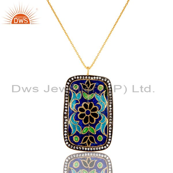 18k gold plated sterling silver enamel design and cz pendant with chain