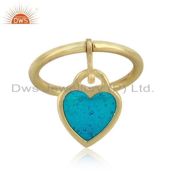 Dainty ring in yellow gold on silver 925 with light blue enamel