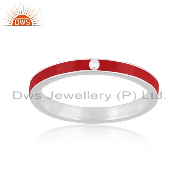 Fine Sterling Silver Classic Red Enamel Statement Band Ring