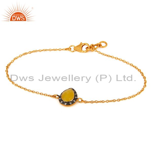 925 sterling silver with gold plated cz & yellow moonstone womens gift bracelet