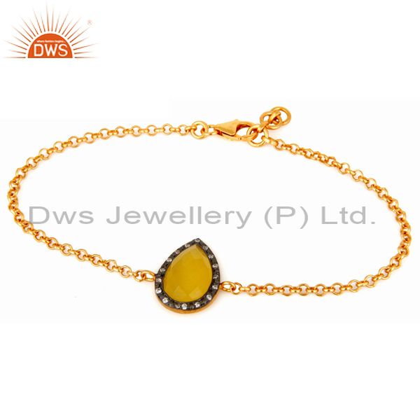 18k gold plated 925 sterling silver chain bracelet with yellow moonstone & cz