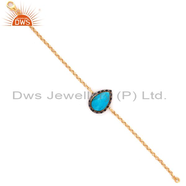 Gold plated sterling silver blue sapphire & turquoise gemstone chain bracelets