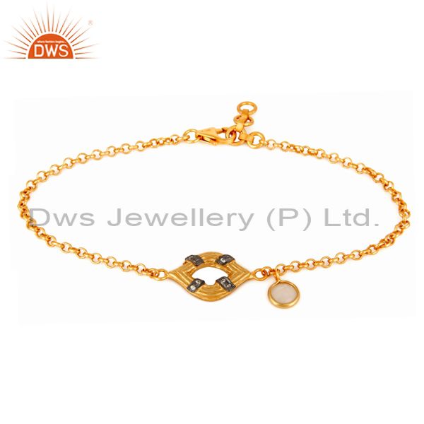 22-k gold-plated sterling silver rose chalcedony gemstone chain link bracelets