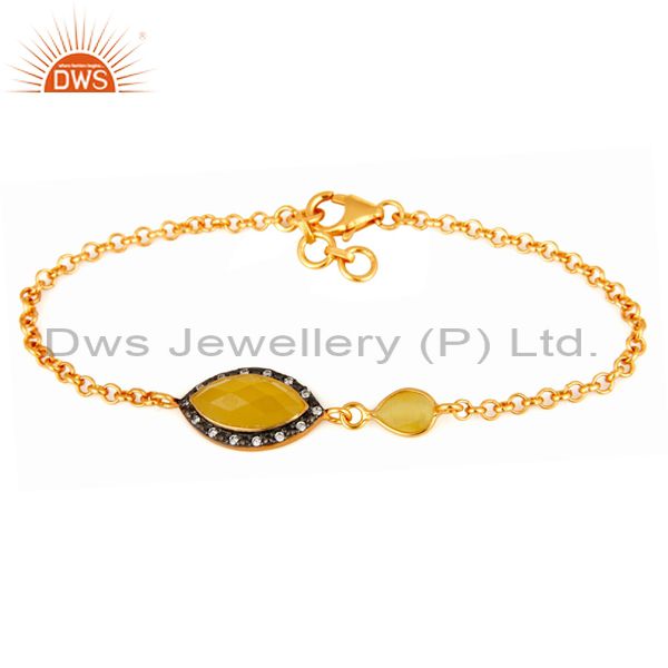925 sterling silver chain link gold plated moonstone gemstone fashion bracelet