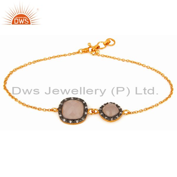 Chalcedony gemstone sterling silver with gold plated adjustable chain bracelets