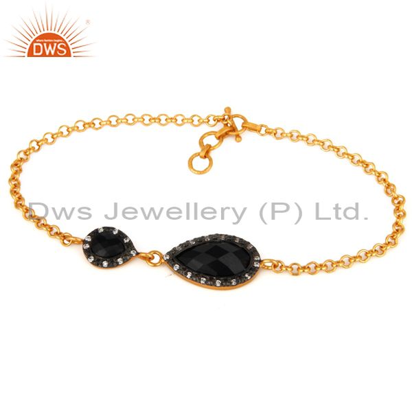 Natural black onyx gemstone bracelet made in 24k yellow gold on sterling silver