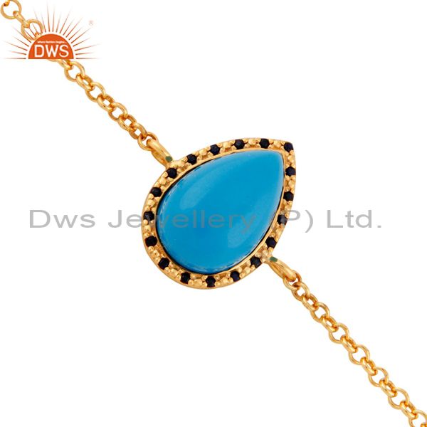 925 sterling silver blue sapphire & turquoise bracelets with gold plated