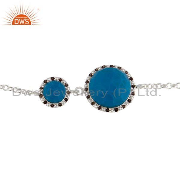 925 sterling silver turquoise gemstone chain bracelets with white zircon