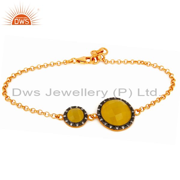Yellow moonstone and white zircon gold plated sterling silver chain bracelet
