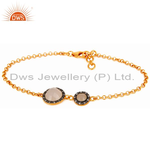 Cubic zirconia & chalcedony sterling silver with gold plated designer bracelets