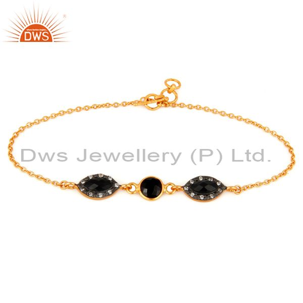 18ct gold plated plated over sterling silver black onyx chain bracelet with cz