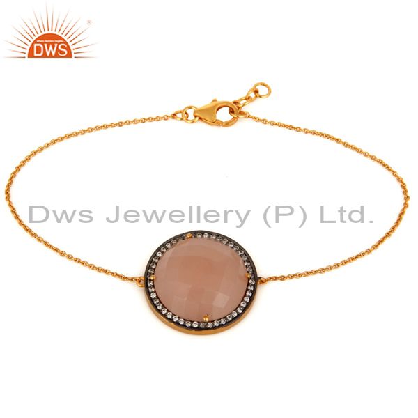 Rose chalcedony & white zircon sterling silver with gold plating