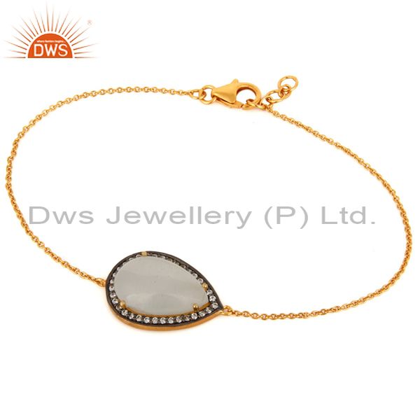 Ladies fashion gold-plated sterling silver chain link bracelet with moonstone