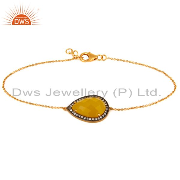18k gold plated sterling silver yellow moonstone & cz designer chain bracelet