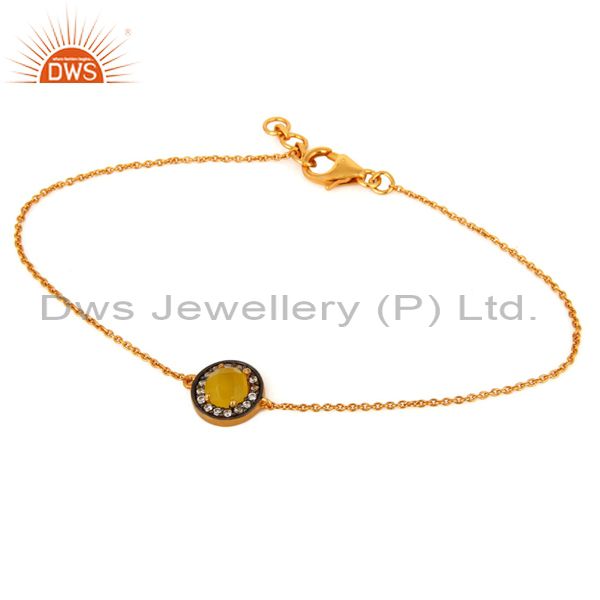 22k gold plated sterling silver yellow moonstone & white zircon chain bracelet
