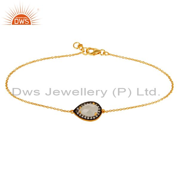 18k gold plated sterling silver white moonstone and cz chain bracelet