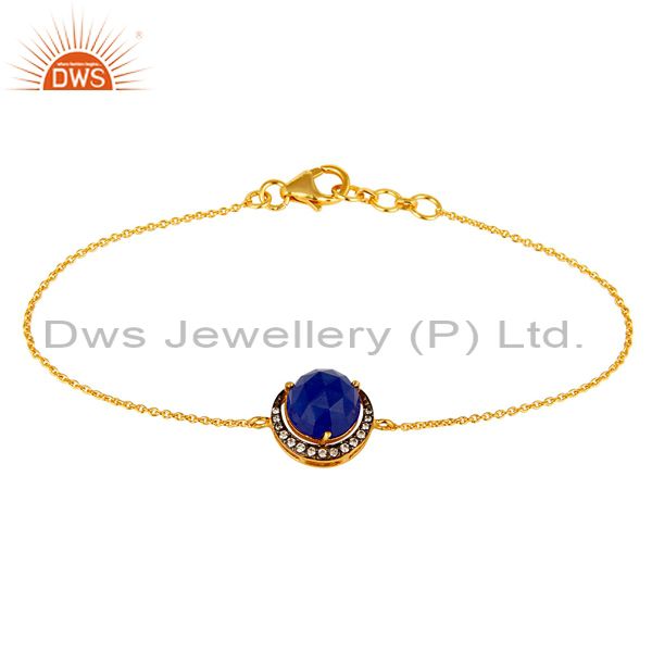 18k gold plated sterling silver blue aventurine and cz half moon charms bracelet