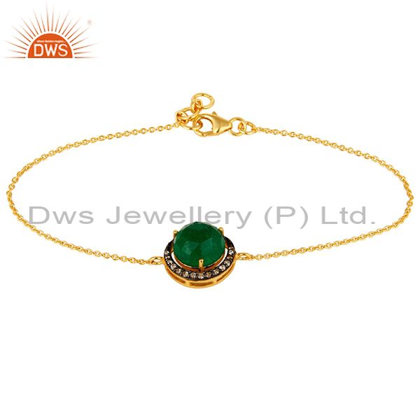 18k yellow gold plated sterling silver green aventurine and cz chain bracelet