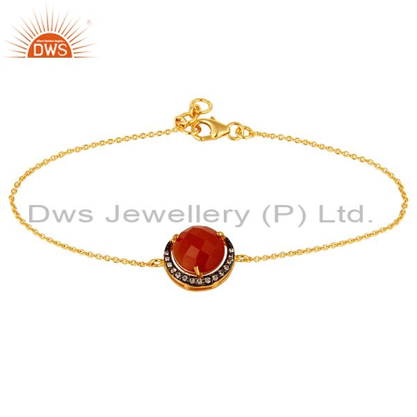 Red onyx and cubic zirconia fashion bracelet in 18k gold over sterling silver