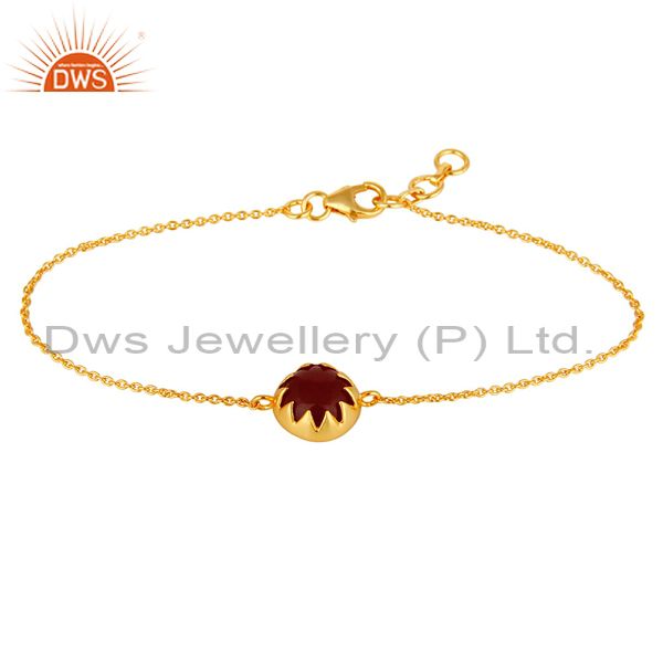 18k yellow gold plated sterling silver red aventurine designer chain bracelet