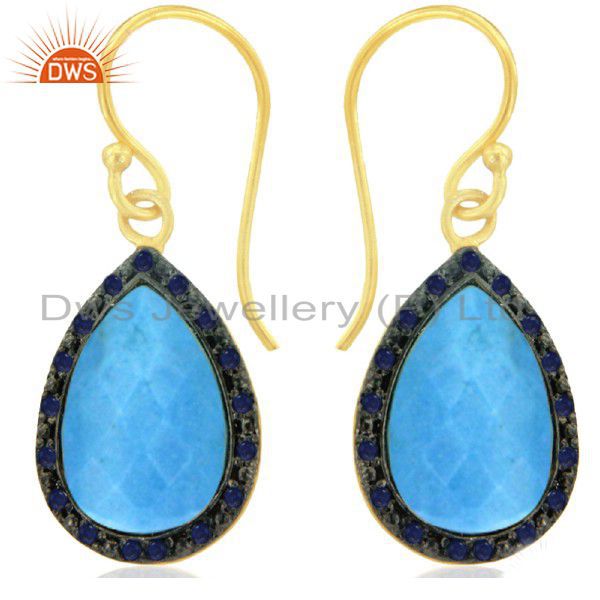18K Yellow Gold Plated Sterling Silver Blue Sapphire And Turquoise Drop Earrings