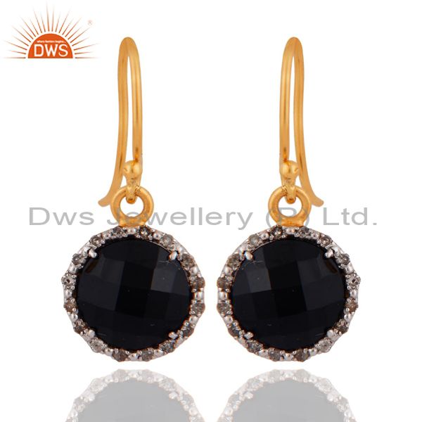 Designer 925 Sterling Silver Black Onyx Pave Diamond Dangle Party Hook Earrings