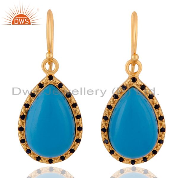 Blue sapphire Gemstone 18k Gold Plated Turquoise Sterling SIlver Earring