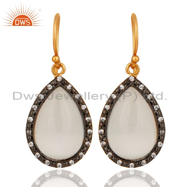 18K Yellow Gold Plated Sterling Silver White Moonstone & Cubic Zirconia Earrings