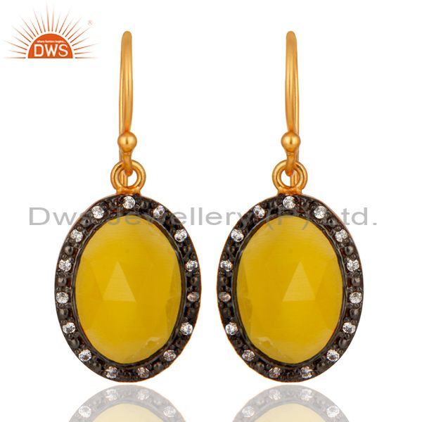 925 Sterling Silver Oval Shaped Moonstone Earrings With 18k Yellow Gold Plated