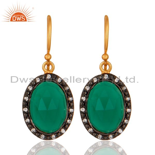 18K Gold Plated 925 Sterling Silver Natural Green Onyx Gemstone Handmade Earring