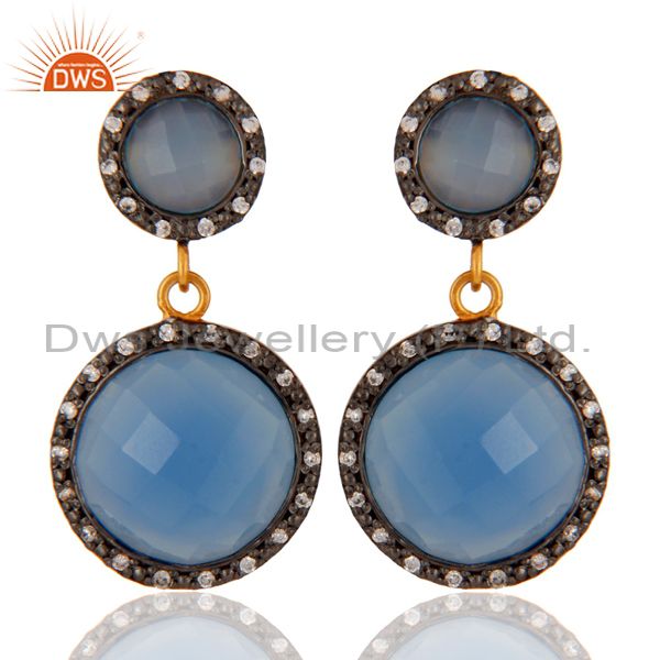Handmade Blue Chalcedony Gemstone Earring Made In 18K Gold Over Sterling Silver