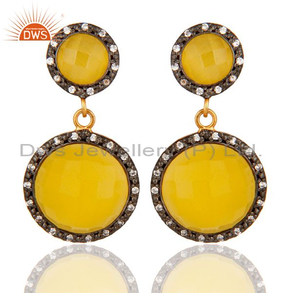 925 Sterling Silver With Gold Plated Womens Fashion Yellow Moonstone Earrings