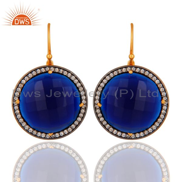 Blue Corundum & White Zircon 925 Sterling Silver Faceted Round Gemstone Earrings
